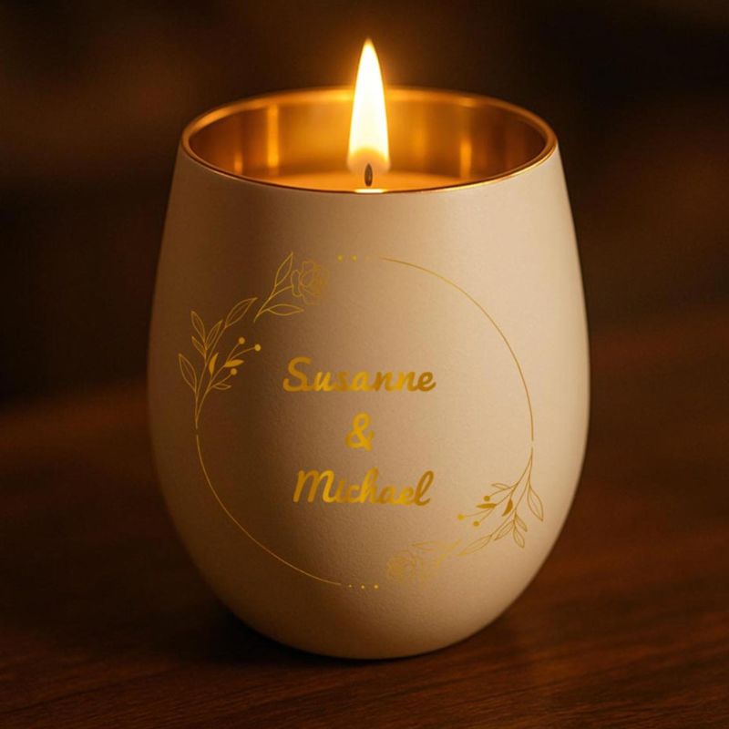 Personalisiertes Windlicht mit Gravur | Motivwahl: Herz, Blume, Ring, Taube | Name + Spruch auf Glas | Geschenk für Frauen, Mama & Paare | Hochzeit, Geburtstag, Valentinstag | Weiß