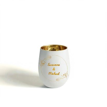 Personalisiertes Windlicht mit Gravur | Motivwahl: Herz, Blume, Ring, Taube | Name + Spruch auf Glas | Geschenk für Frauen, Mama & Paare | Hochzeit, Geburtstag, Valentinstag | Weiß