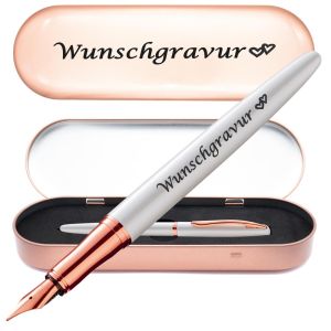 Pelikan Füllhalter Jazz® Noble Elegance mit Gravur als Geschenk | inkl. Etui mit Wunschgravur (Platz für 10 Stifte) | Emojis Gravur möglich | Farbe Perlmutt Weiß | personalisiert mit Wunschgravur 