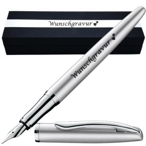 Pelikan Füllhalter Jazz® Noble Elegance mit Gravur als Geschenk | Emojis Gravur möglich | Farbe Silber | personalisiert mit Wunschgravur 