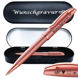 PeIikan Kugelschreiber mit Gravur als Geschenk | inkl. Etui mit Wunschgravur (Platz für 10 Stifte) | Emoji Gravur | Kugelschreiber Jazz Noble Elegance Pink Rose 
