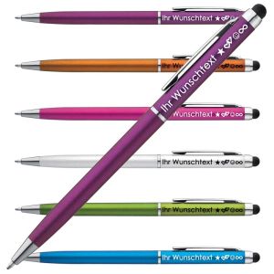 Eleganter Drehkugelschreiber mit schlanker Form & Metallclip | Blaue Mine für flüssiges Schreiben | Integriertes Touch-Pad | Personalisierter Kugelschreiber für Büro & Alltag | 6 Farben